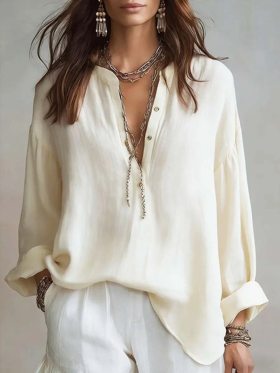 Women's Retro Solid Color Art Casual Cotton Linen Shirt