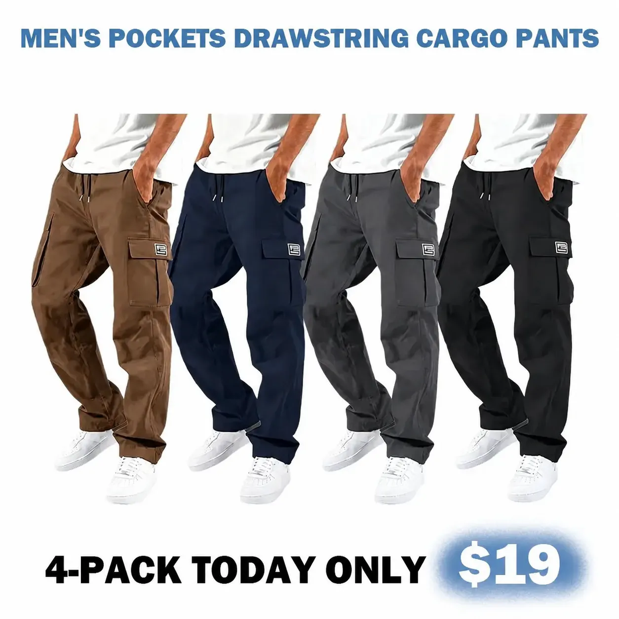 Men's Multi-Pocket Drawstring Cargo Pants – Relaxed Fit Everyday Work & Casual Pants
