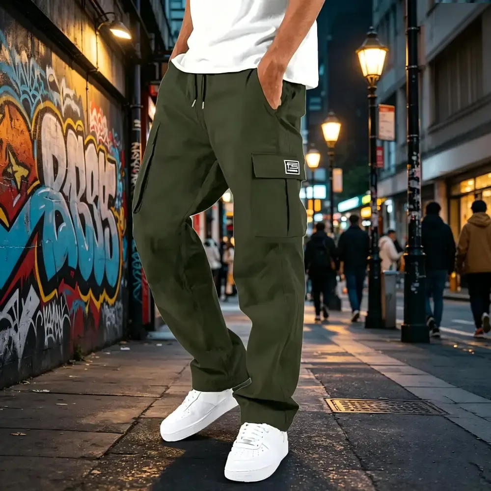Men's Multi-Pocket Drawstring Cargo Pants – Relaxed Fit Everyday Work & Casual Pants