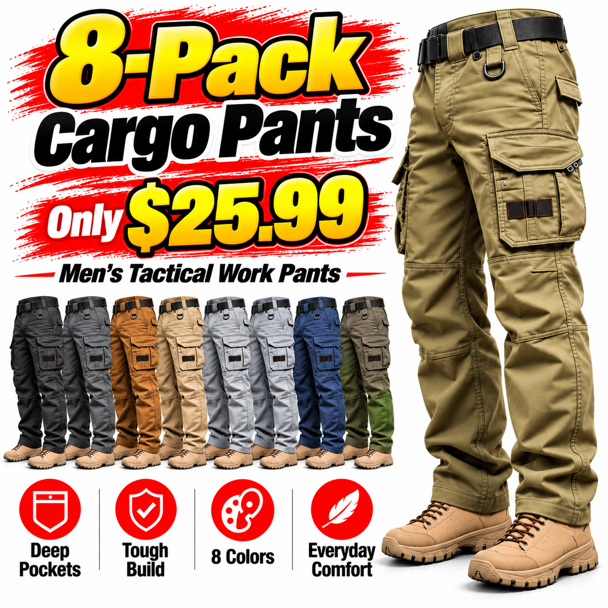 🔥Men's Ripstop Work Pants,Water Resistant Outdoor Tactical Pants