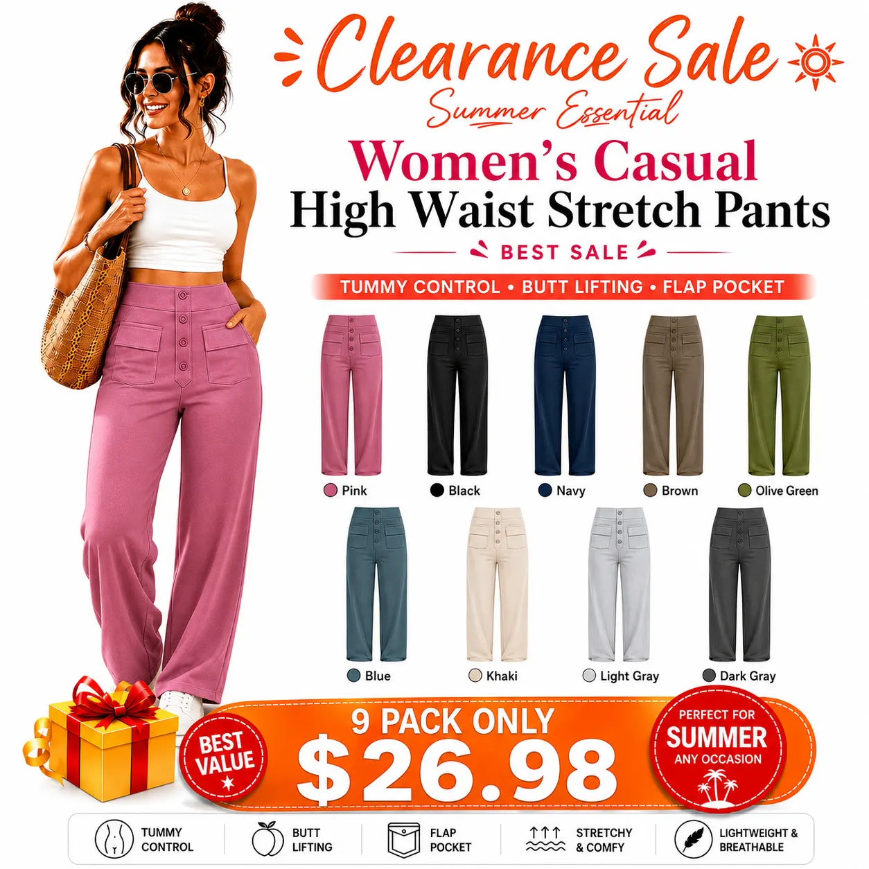 Women's Casual High Waist Stretch Pants