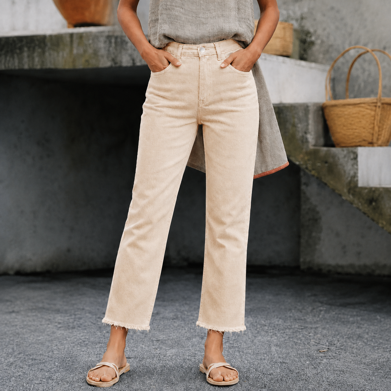 New Spring Summer Women's Fashion Simple Slim Fit High Waist Nine-Inch Pants