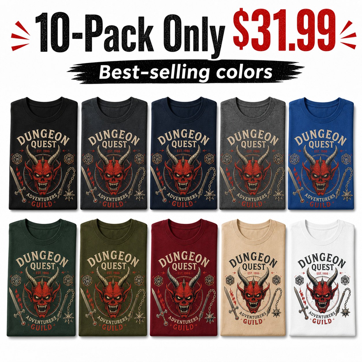 Unisex Dungeon Quest graphic tee - bundle 10pack