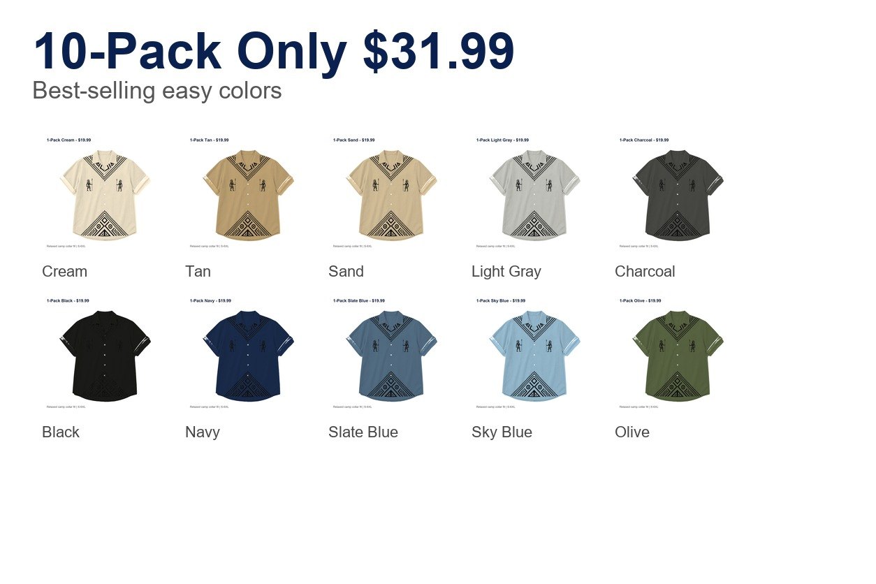Men's tribal camp collar shirt - bundle 10pack
