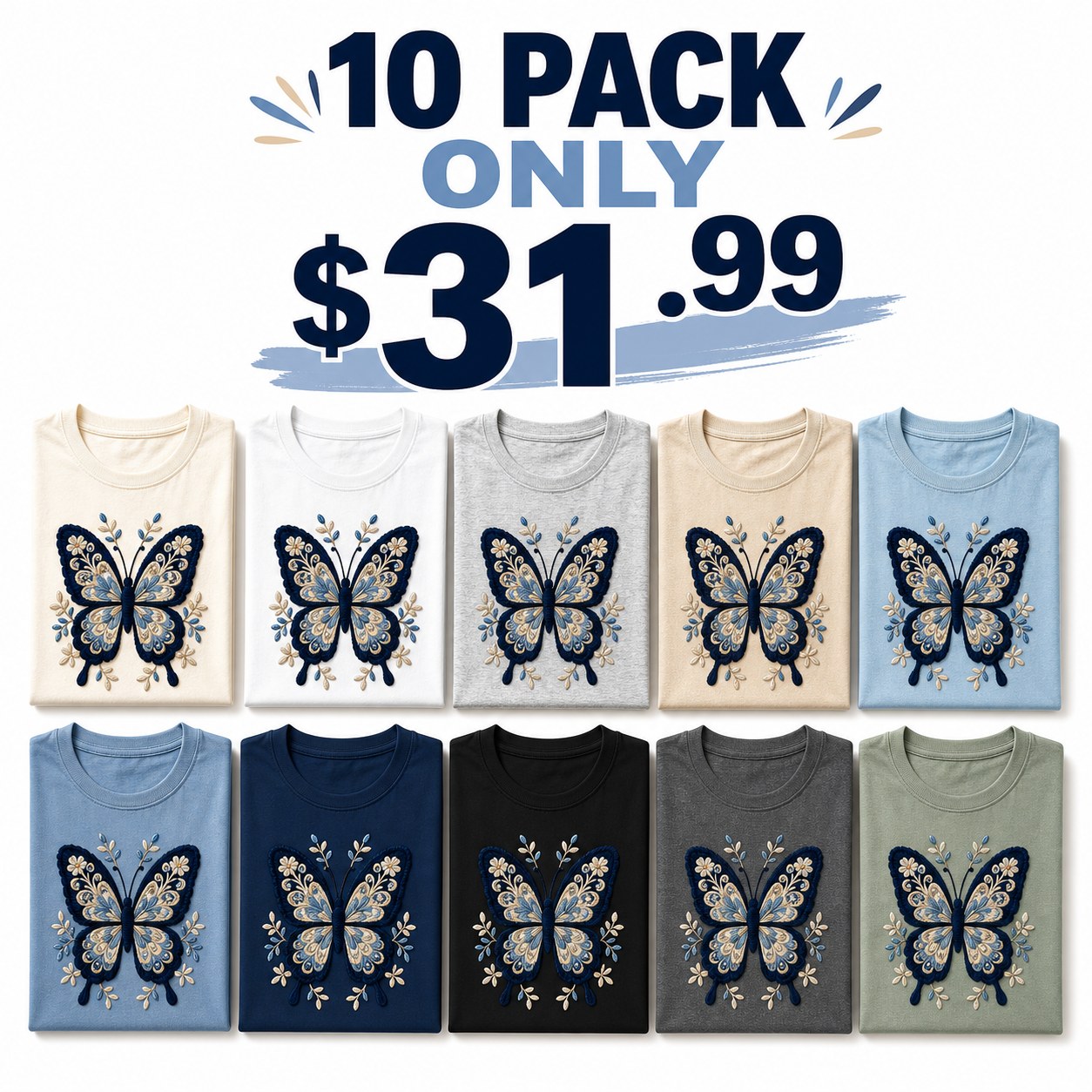 Women's crochet butterfly graphic tee - bundle 10pack