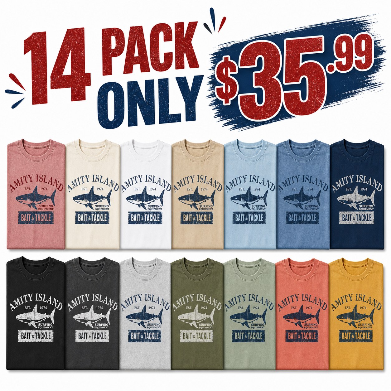 Men's vintage shark bait and tackle graphic tee - bundle 14pack