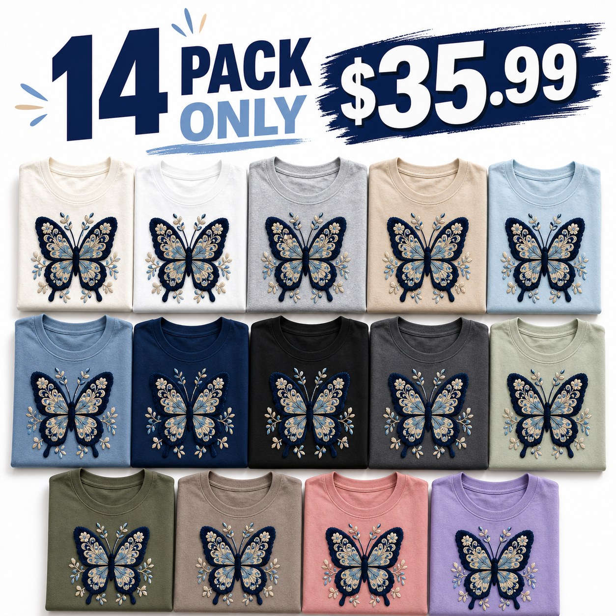 Women's crochet butterfly graphic tee - bundle 14pack
