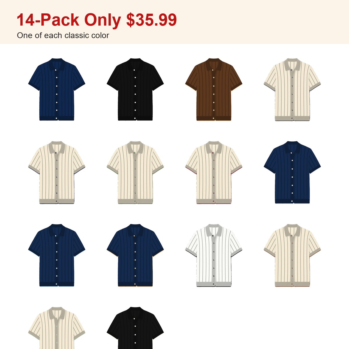 Men's striped knit polo cardigan - bundle 14pack