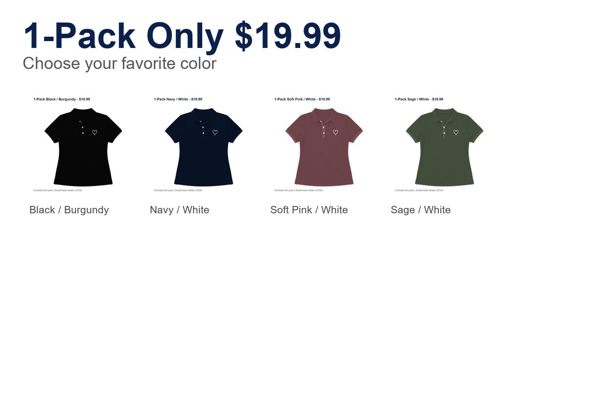 Women's contrast trim heart polo - bundle 1pack
