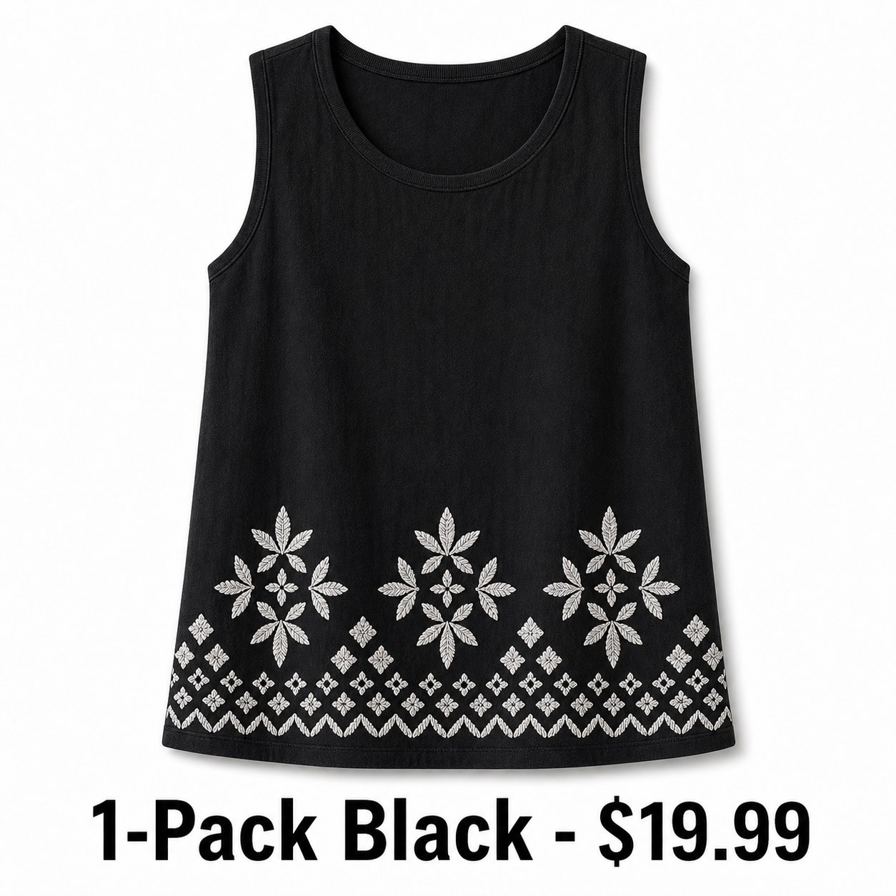 Women's embroidered border sleeveless tank top - bundle 1pack