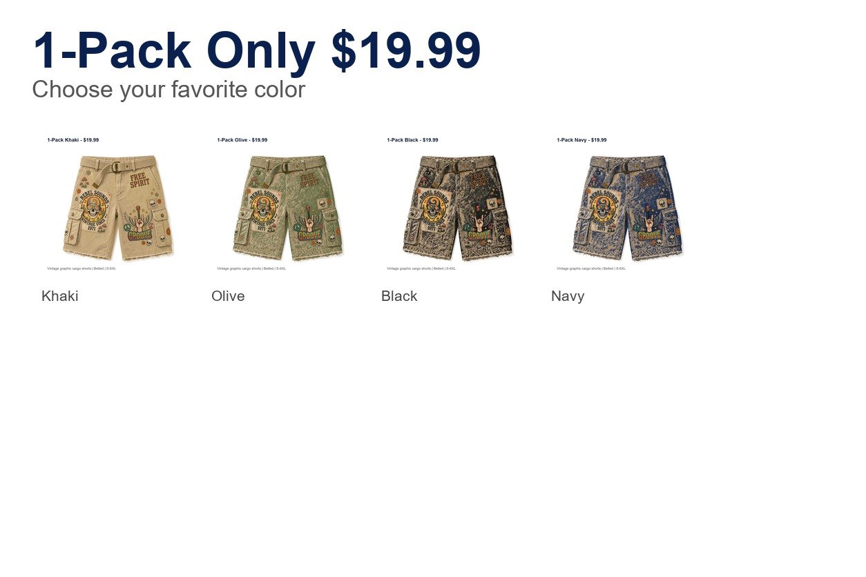 Men's vintage graphic cargo shorts - bundle 1pack