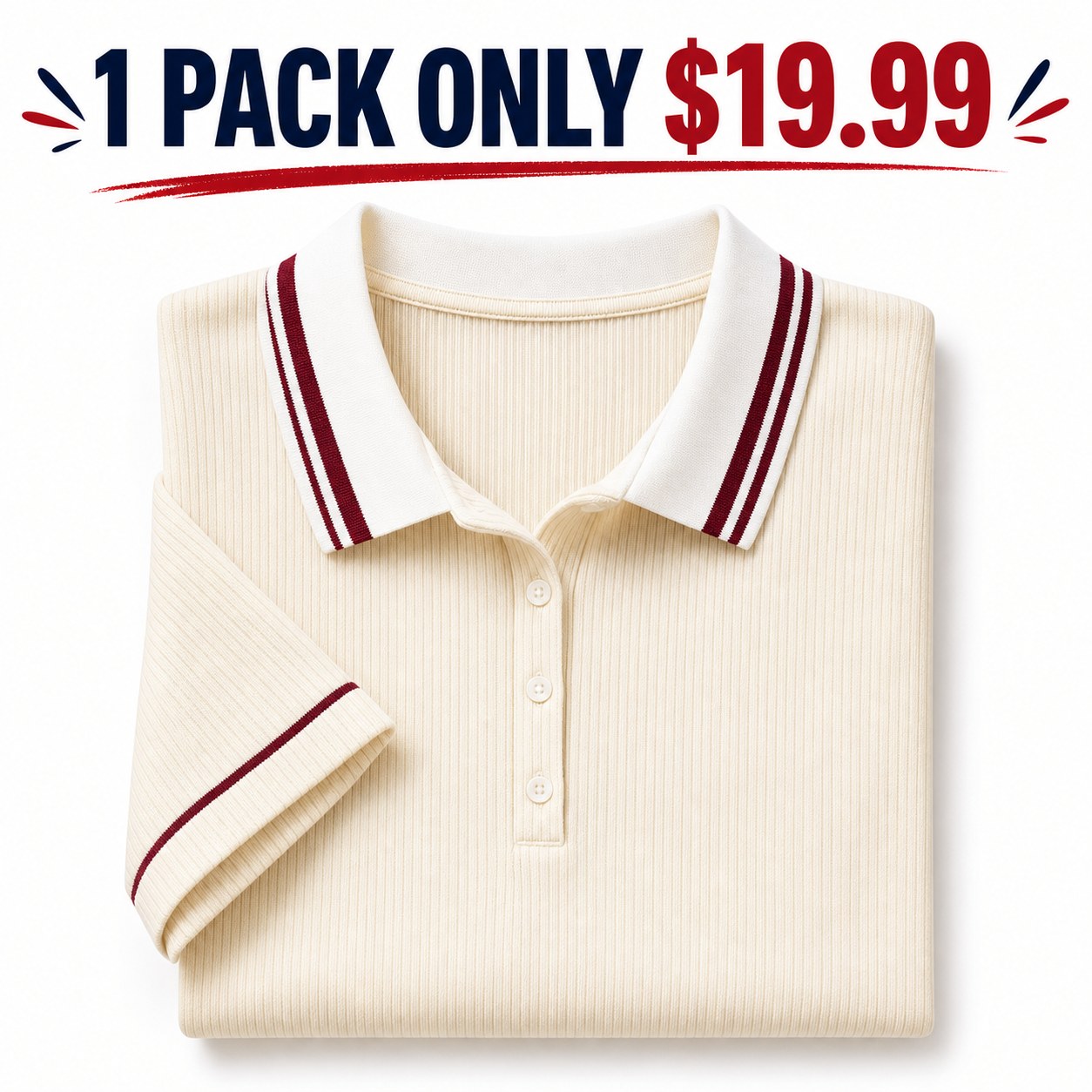 Women's ribbed contrast collar polo tee - bundle 1pack