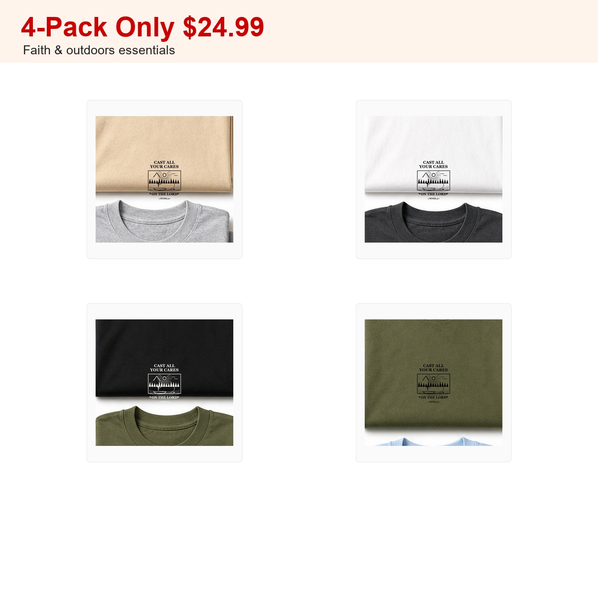 Final GPT 1200 men's Cast All Your Cares fishing tee - bundle 4pack
