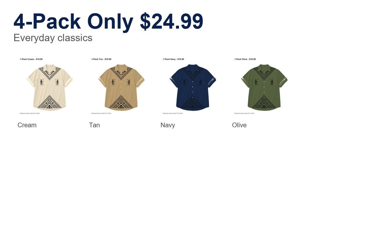 Men's tribal camp collar shirt - bundle 4pack