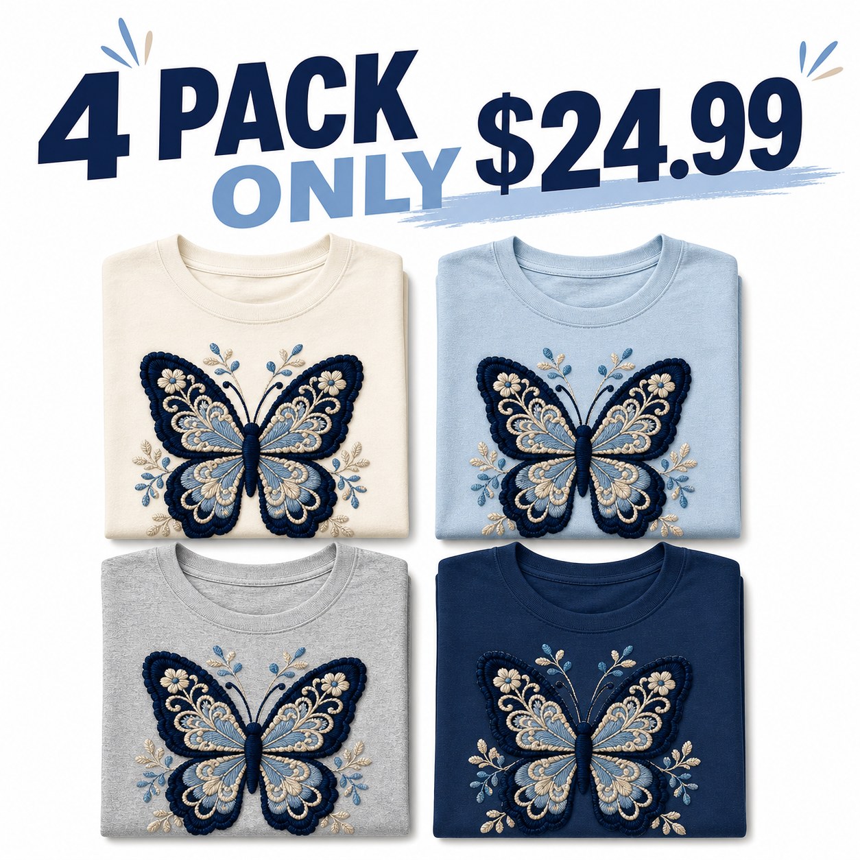 Women's crochet butterfly graphic tee - bundle 4pack