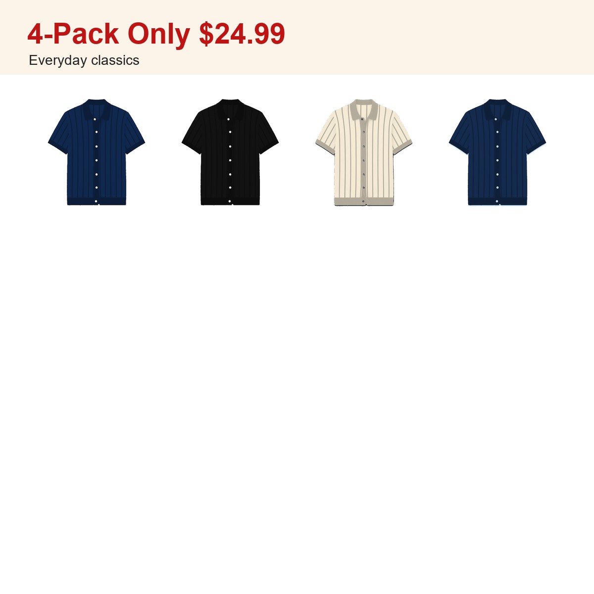Men's striped knit polo cardigan - bundle 4pack