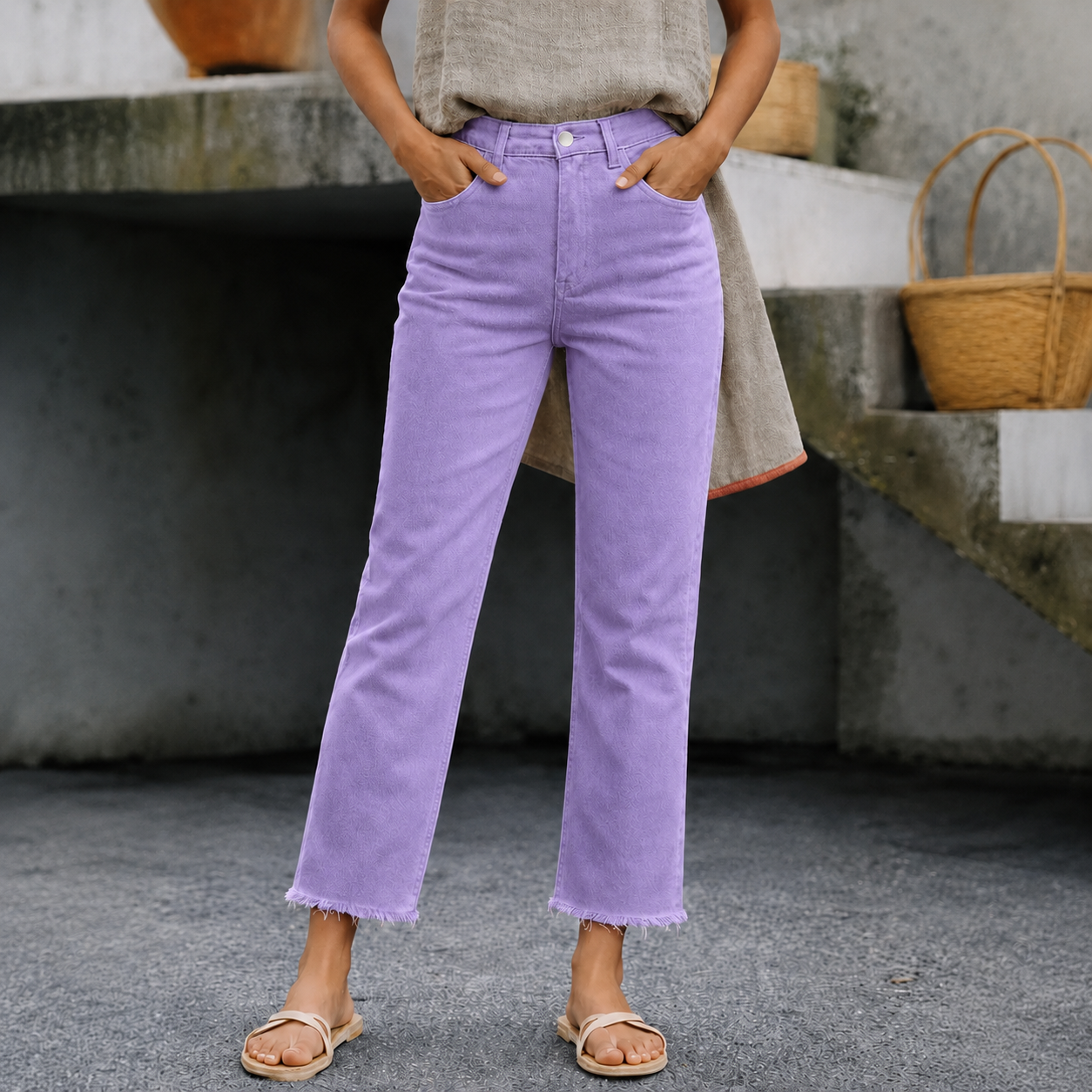 New Spring Summer Women's Fashion Simple Slim Fit High Waist Nine-Inch Pants