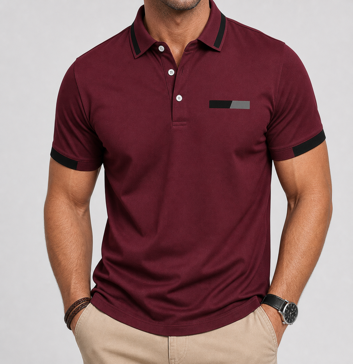 🔥CLEARANCE SALE🔥 Contrast-Trim Performance Polo - Burgundy