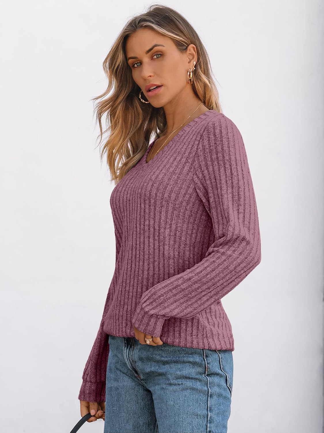 🔥Trendy Women’s V Neck Long Sleeve Tunic Sweater Fall 