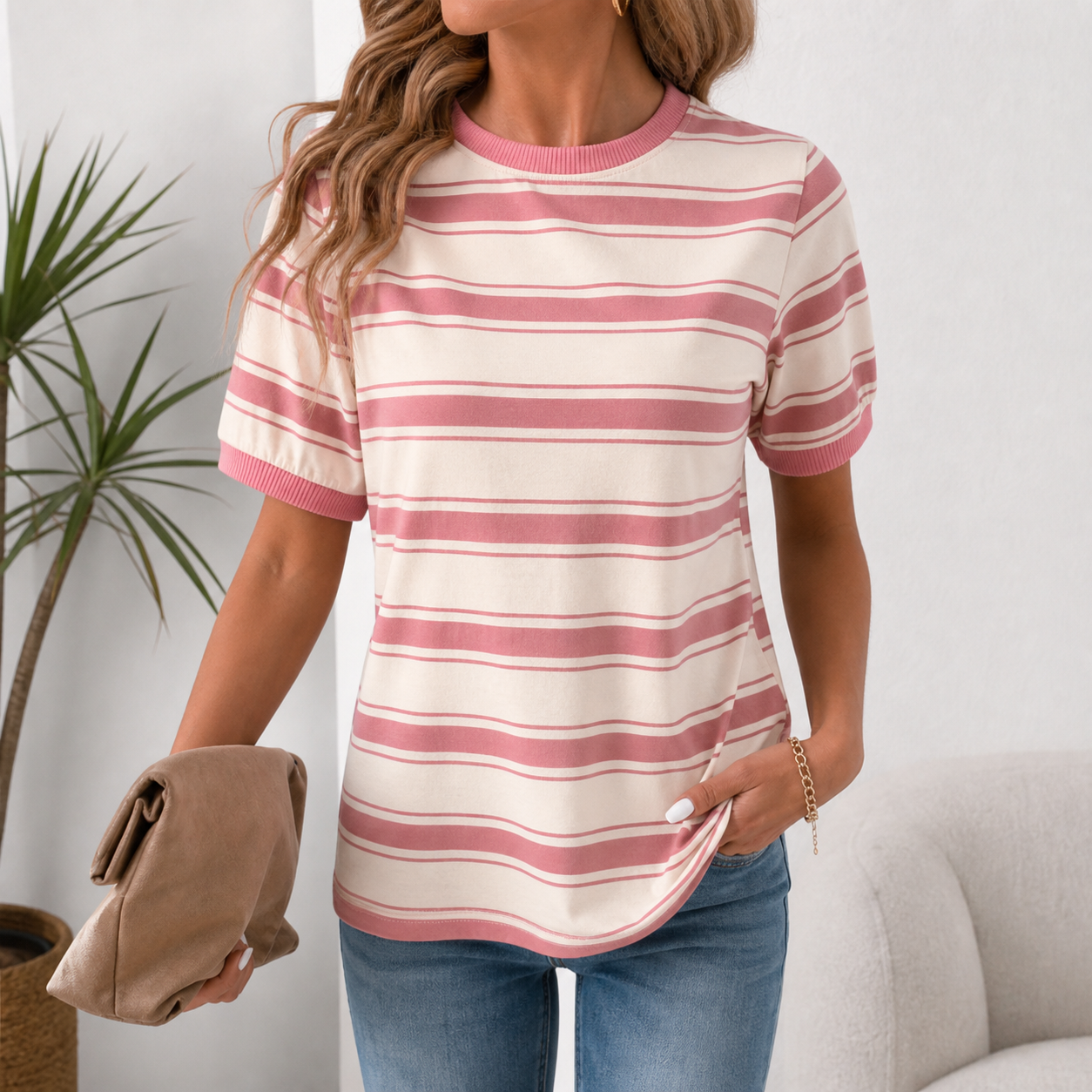 Dusty Rose Trim Stripe