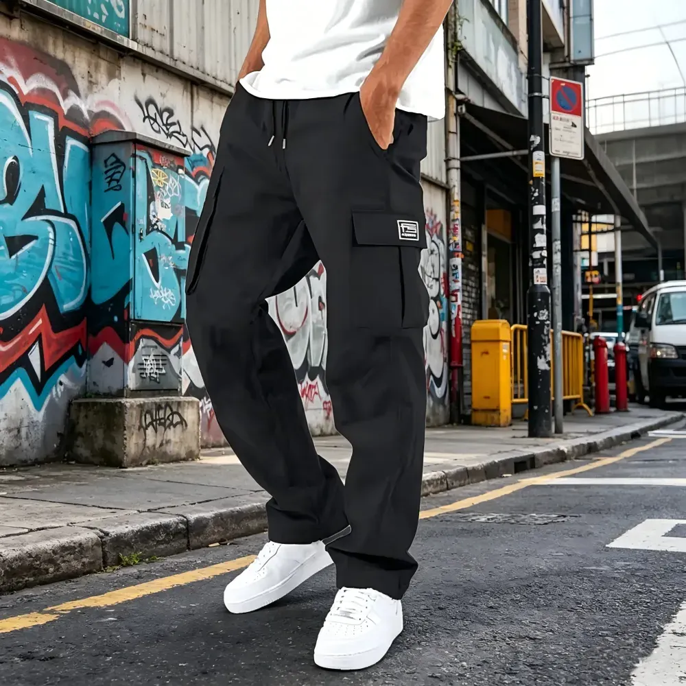 Men's Multi-Pocket Drawstring Cargo Pants – Relaxed Fit Everyday Work & Casual Pants