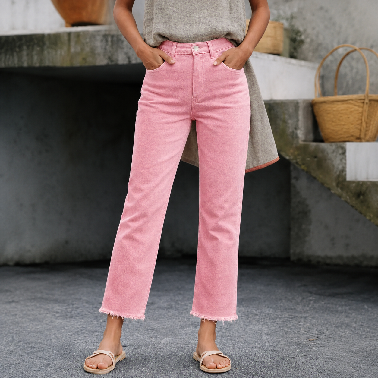 New Spring Summer Women's Fashion Simple Slim Fit High Waist Nine-Inch Pants