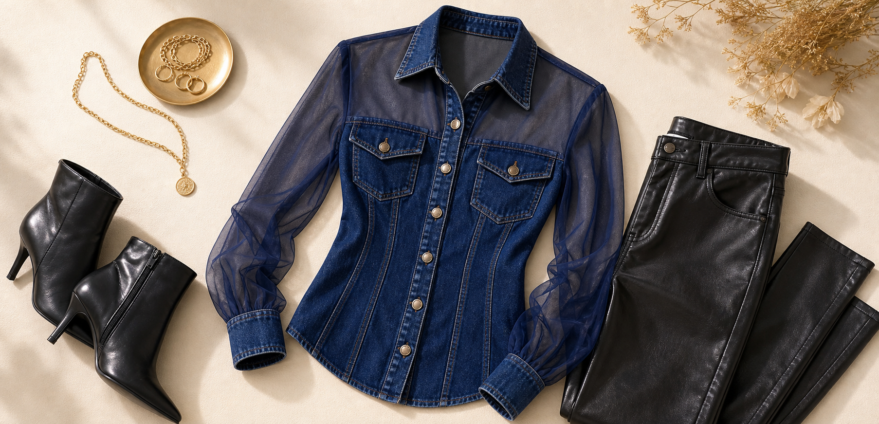🔥CLEARANCE SALE🔥 Mesh Patchwork Denim Top outfit banner