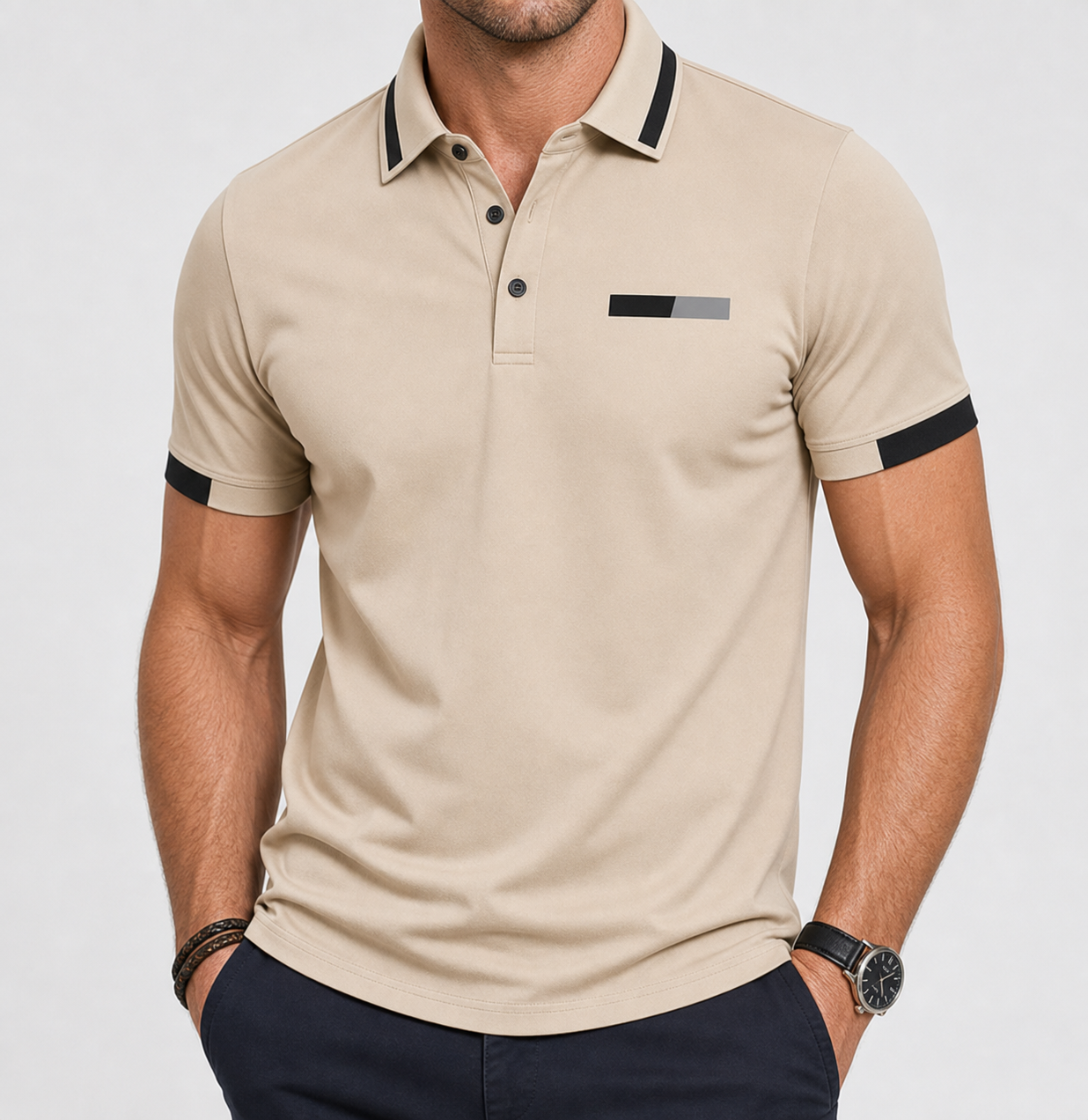 🔥CLEARANCE SALE🔥 Contrast-Trim Performance Polo - Beige