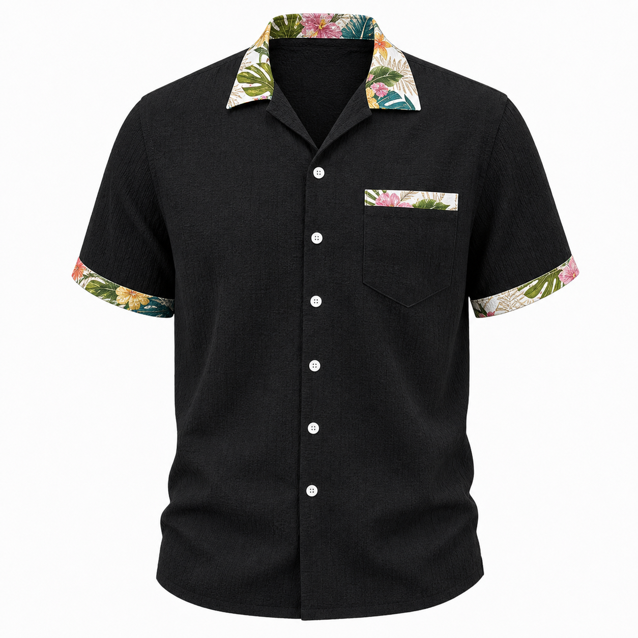 🔥CLEARANCE SALE🔥 Tropical Trim Short Sleeve Shirt - Black