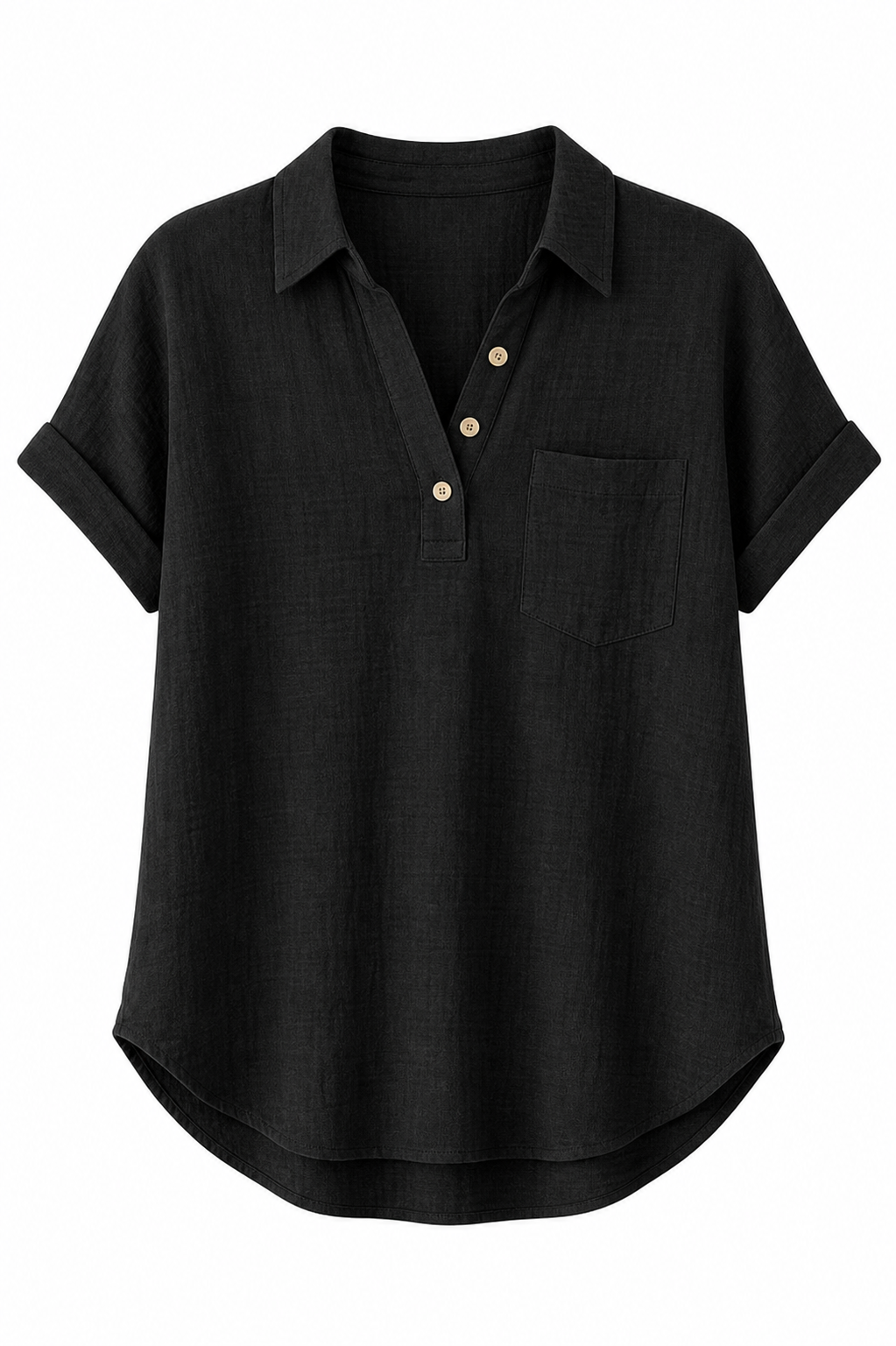 🔥CLEARANCE SALE🔥 Relaxed Linen-Blend Henley Shirt - Black