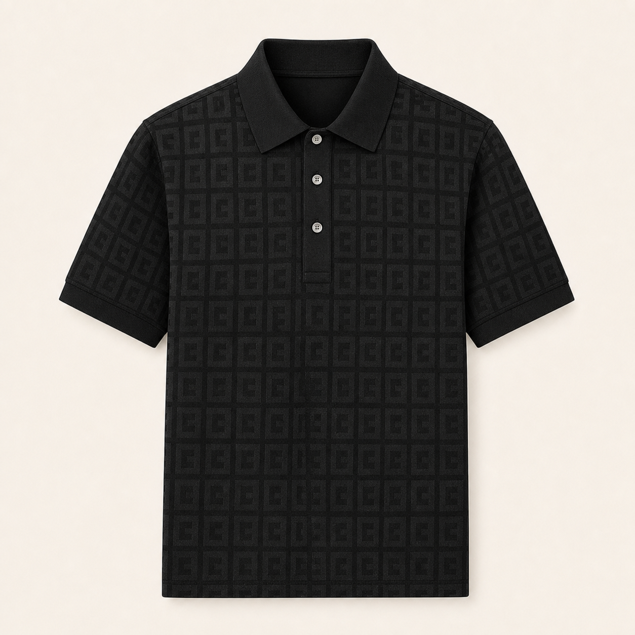 🔥CLEARANCE SALE🔥 Unisex Tonal Jacquard Polo Shirt - Black