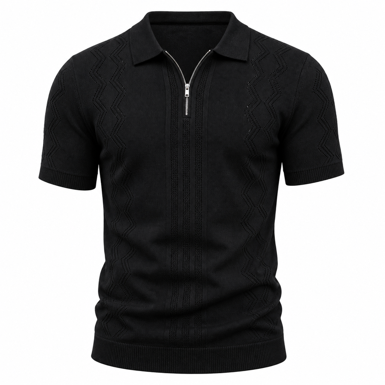 🔥CLEARANCE SALE🔥 Short Sleeve Knit Zip Polo - Black