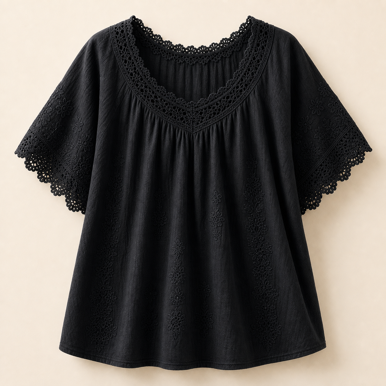 🔥CLEARANCE SALE🔥 Vintage Lace Summer Blouse - Black