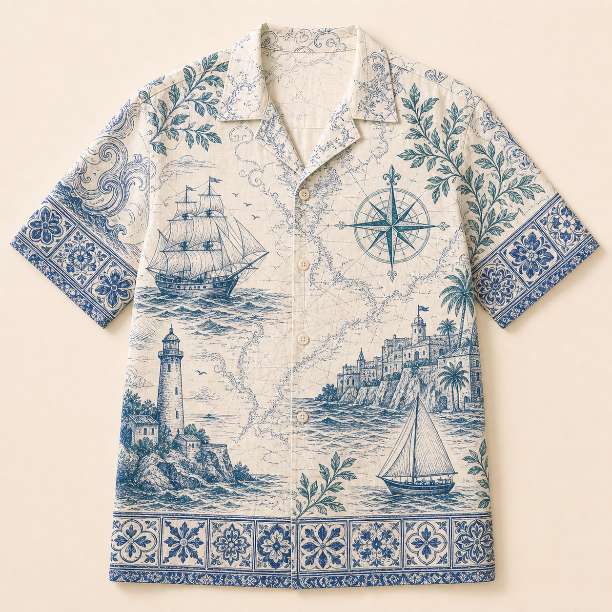 🔥CLEARANCE SALE🔥 Vintage Maritime Hawaiian Shirt - Blue Tile