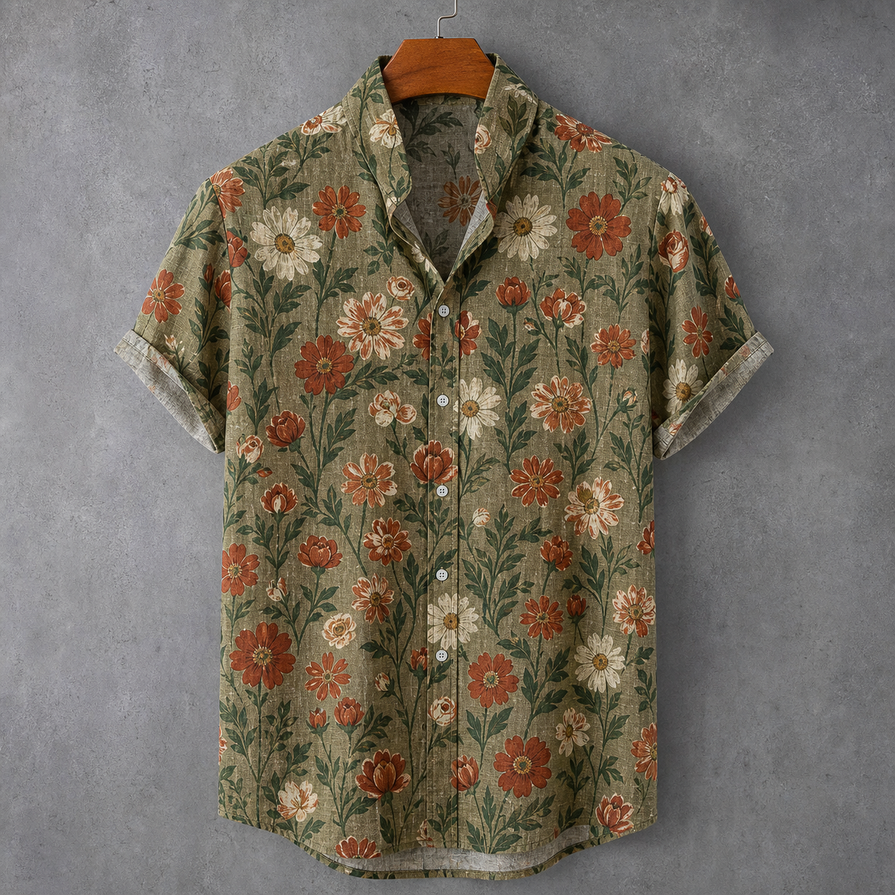 🔥CLEARANCE SALE🔥 Unisex Vintage Floral Linen Shirt - Olive Botanical