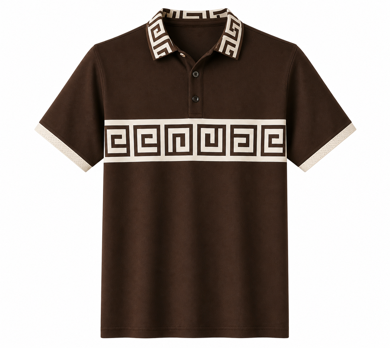 🔥CLEARANCE SALE🔥 Greek Key Contrast Polo Shirt - Brown Cream