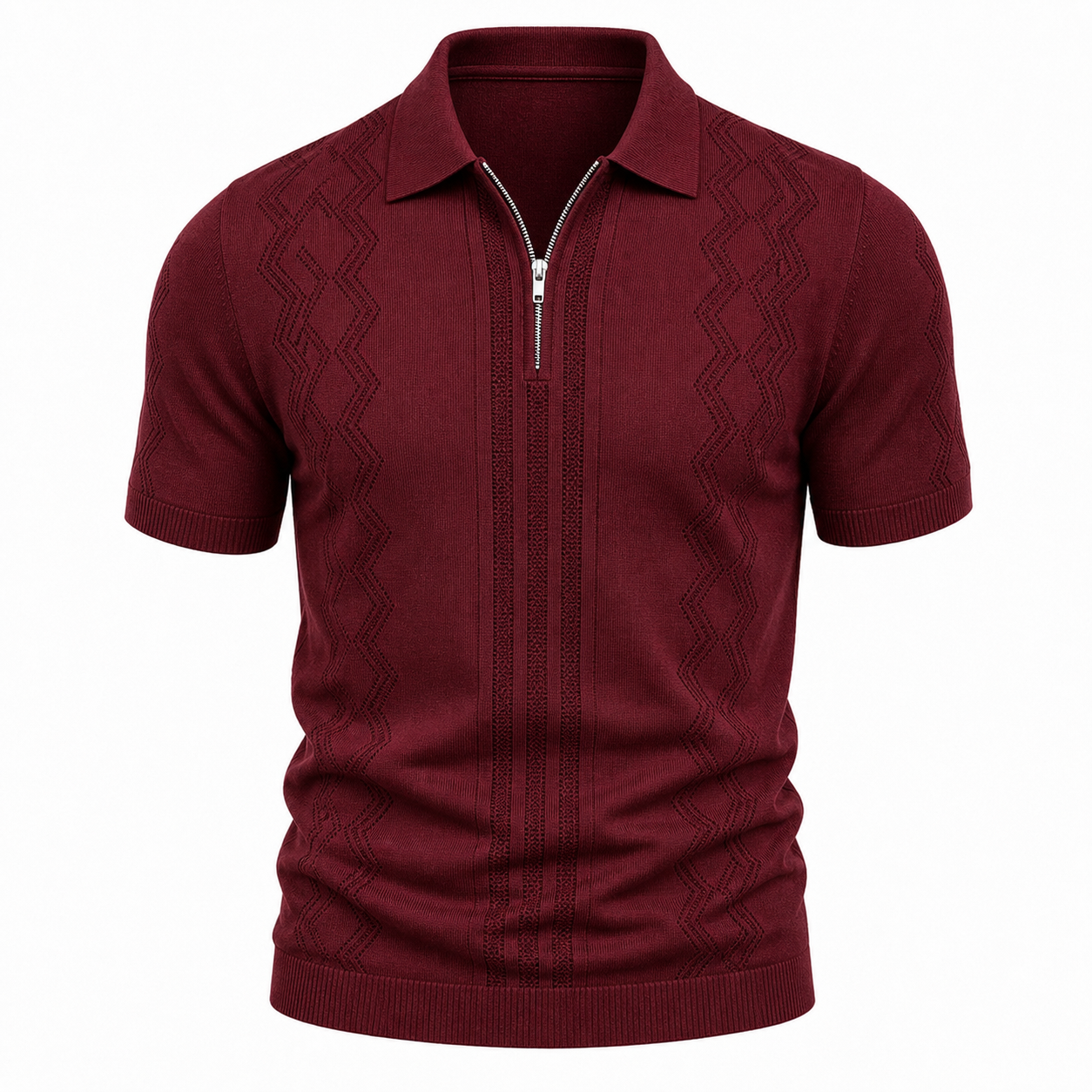 🔥CLEARANCE SALE🔥 Short Sleeve Knit Zip Polo - Burgundy