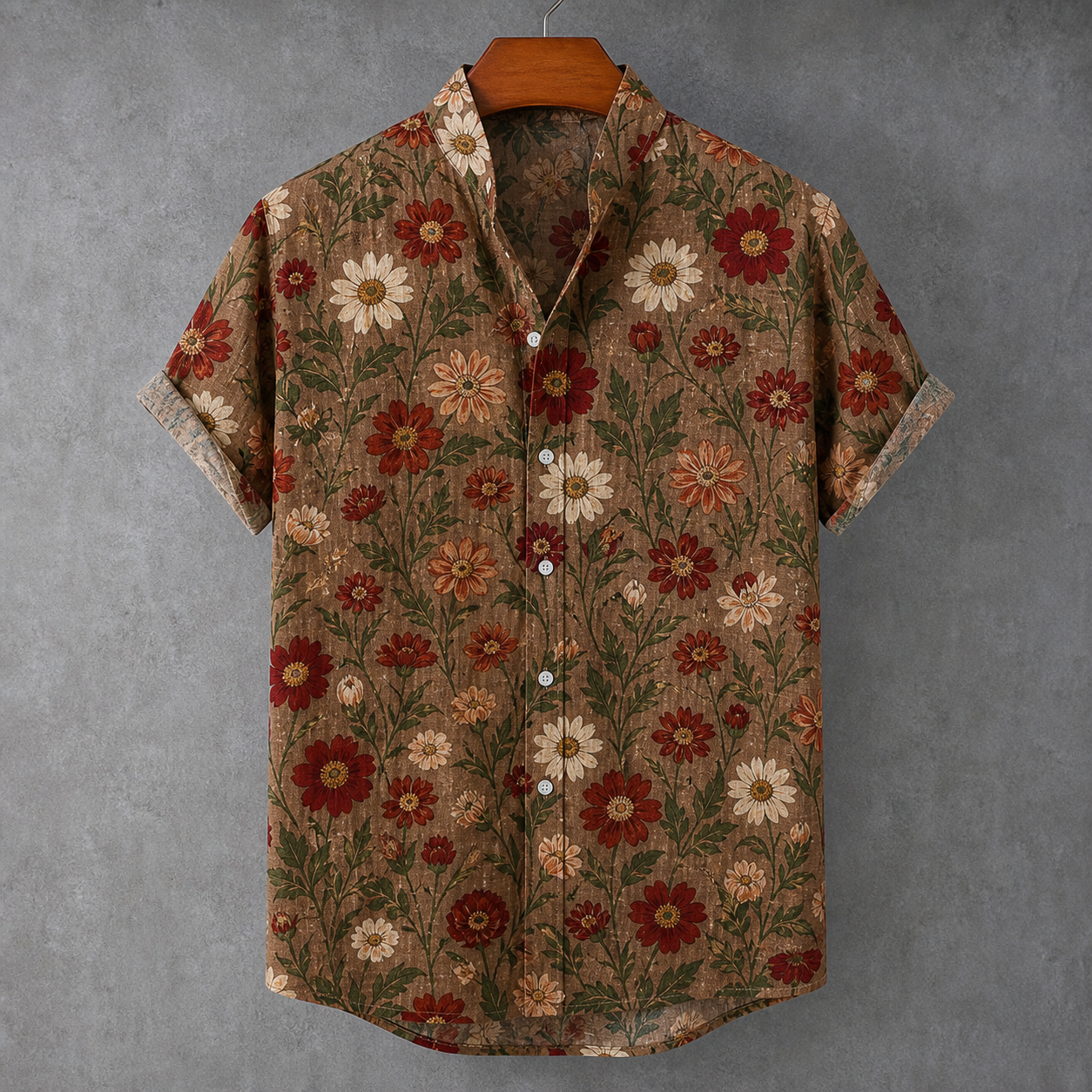 🔥CLEARANCE SALE🔥 Unisex Vintage Floral Linen Shirt - Brown Garden