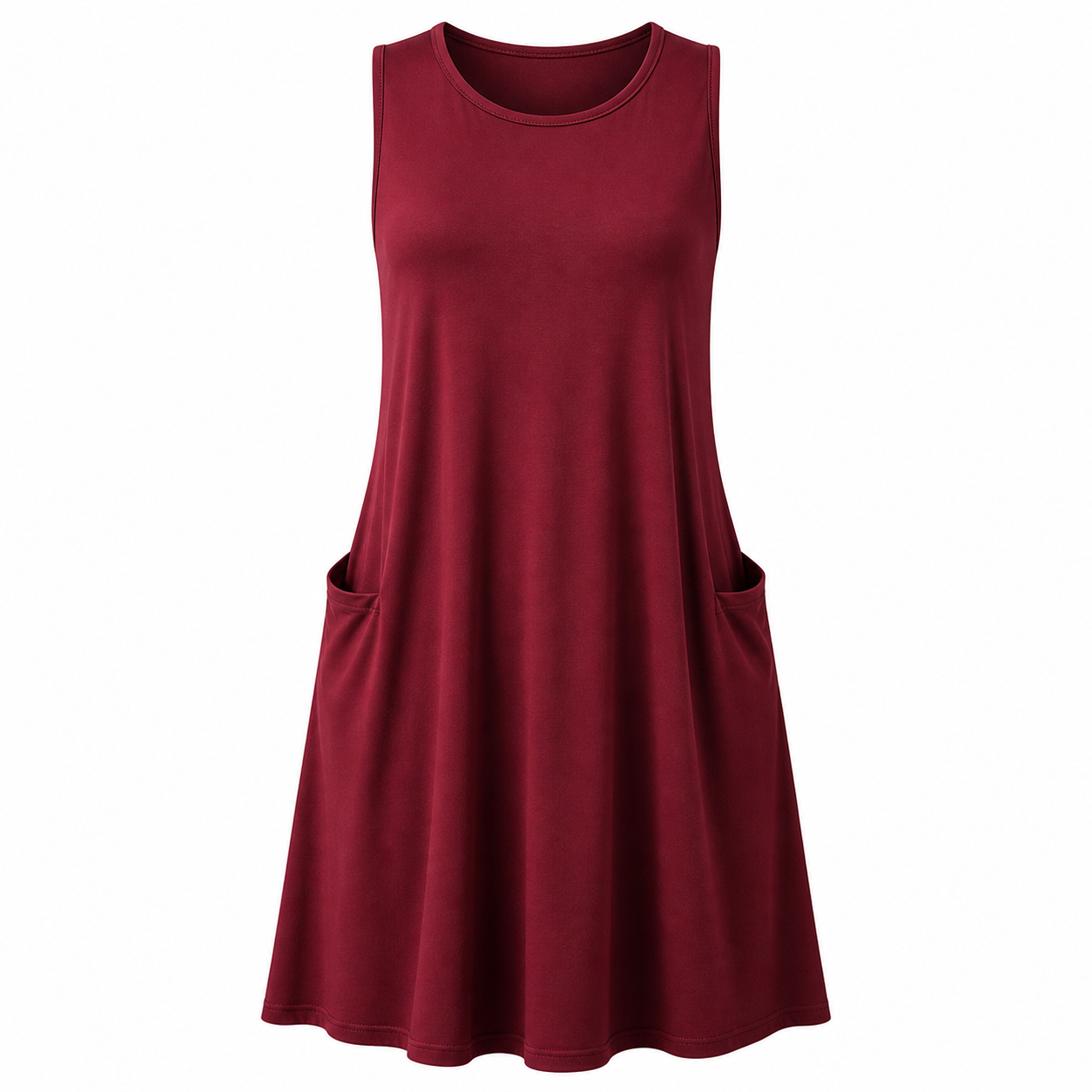 🔥CLEARANCE SALE🔥 Sleeveless Pocket Swing Dress - Burgundy