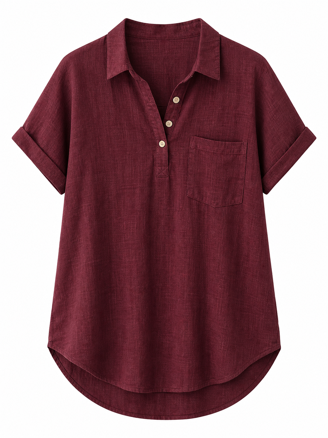 🔥CLEARANCE SALE🔥 Relaxed Linen-Blend Henley Shirt - Burgundy