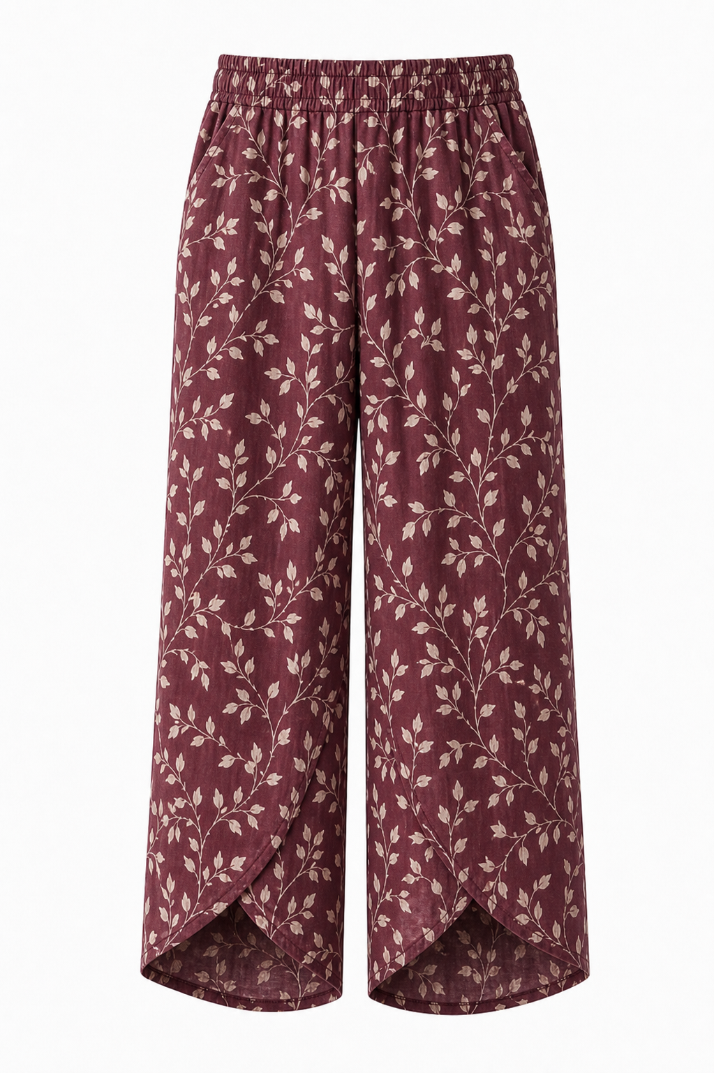 🔥CLEARANCE SALE🔥 Botanical Wrap-Hem Pull-On Pants - Burgundy