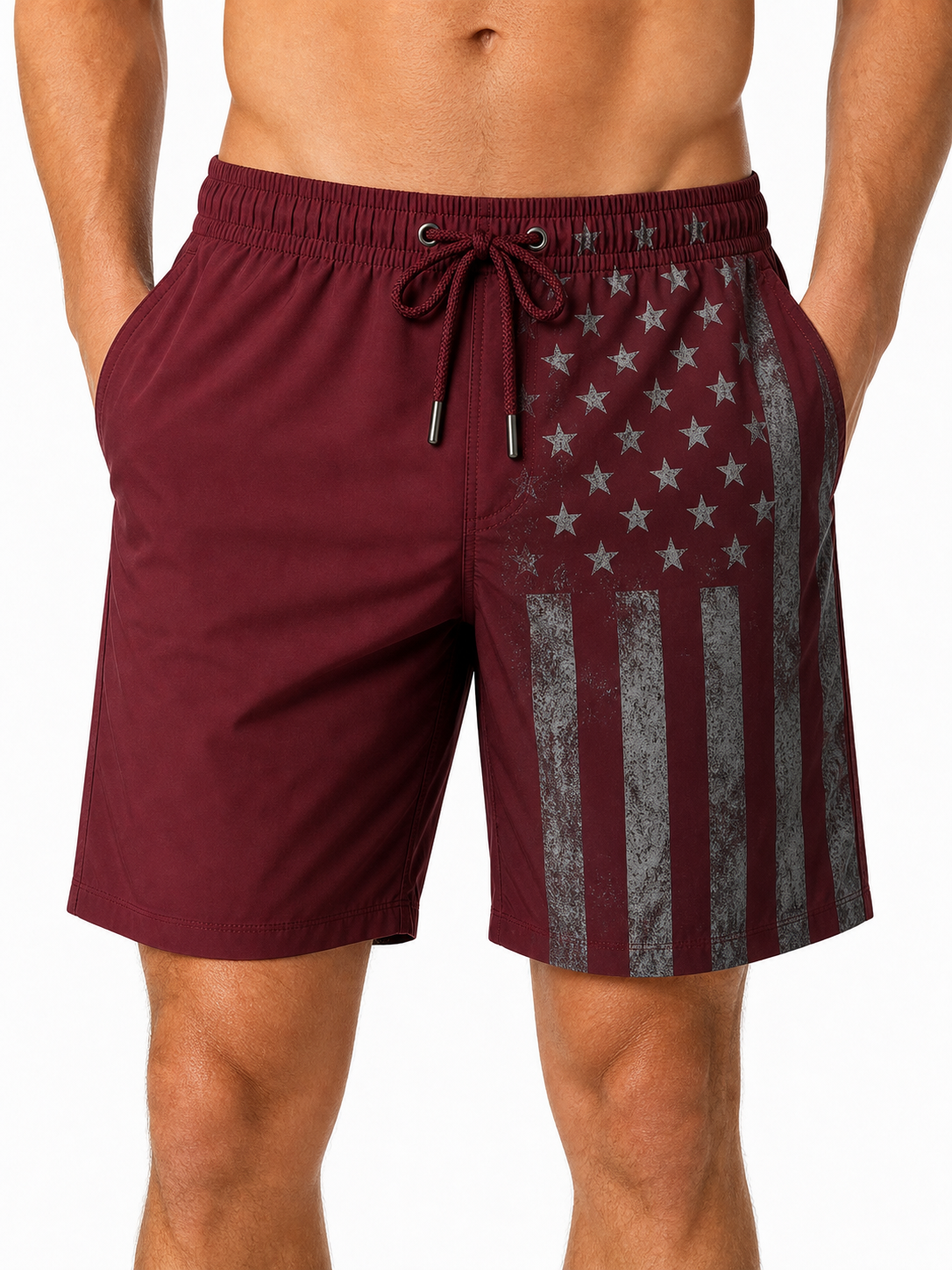 🔥CLEARANCE SALE🔥 Patriotic Flag Swim Trunks - Burgundy Flag