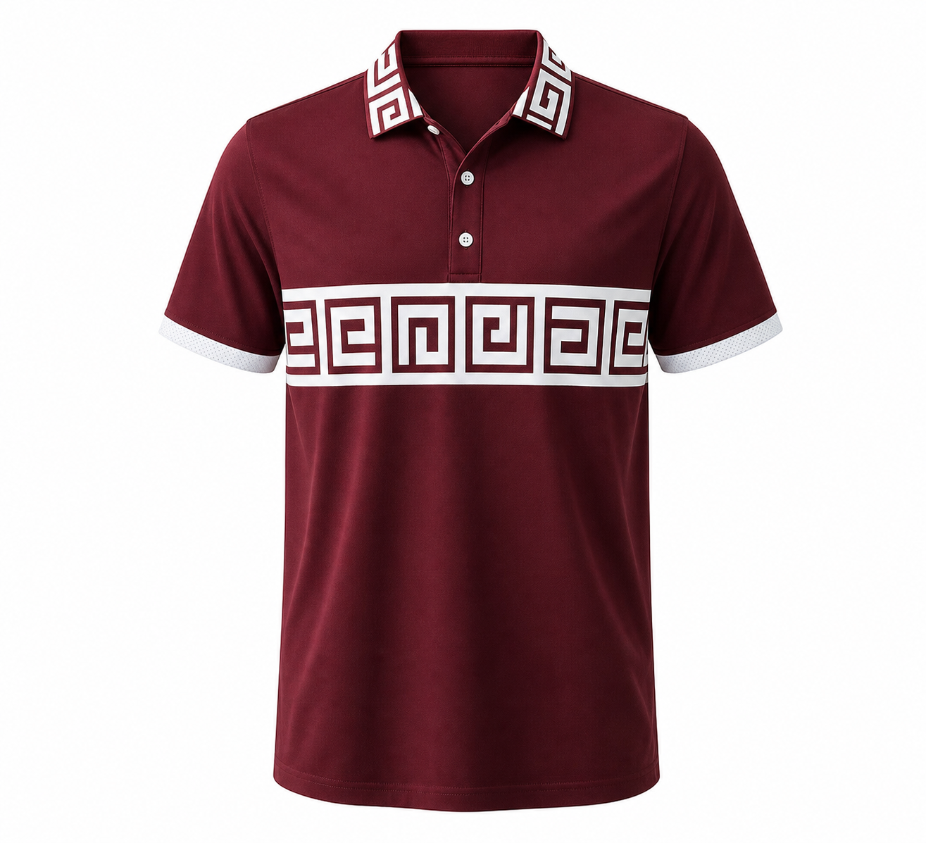 🔥CLEARANCE SALE🔥 Greek Key Contrast Polo Shirt - Burgundy White