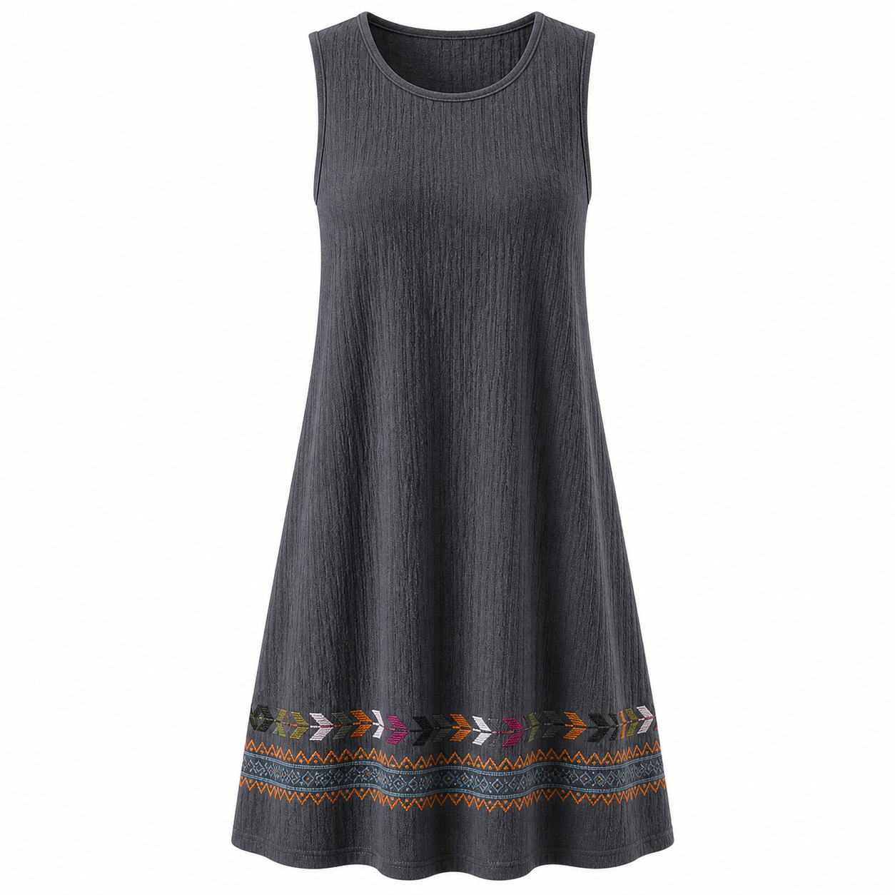 🔥CLEARANCE SALE🔥 Embroidered Hem Sleeveless Dress - Charcoal