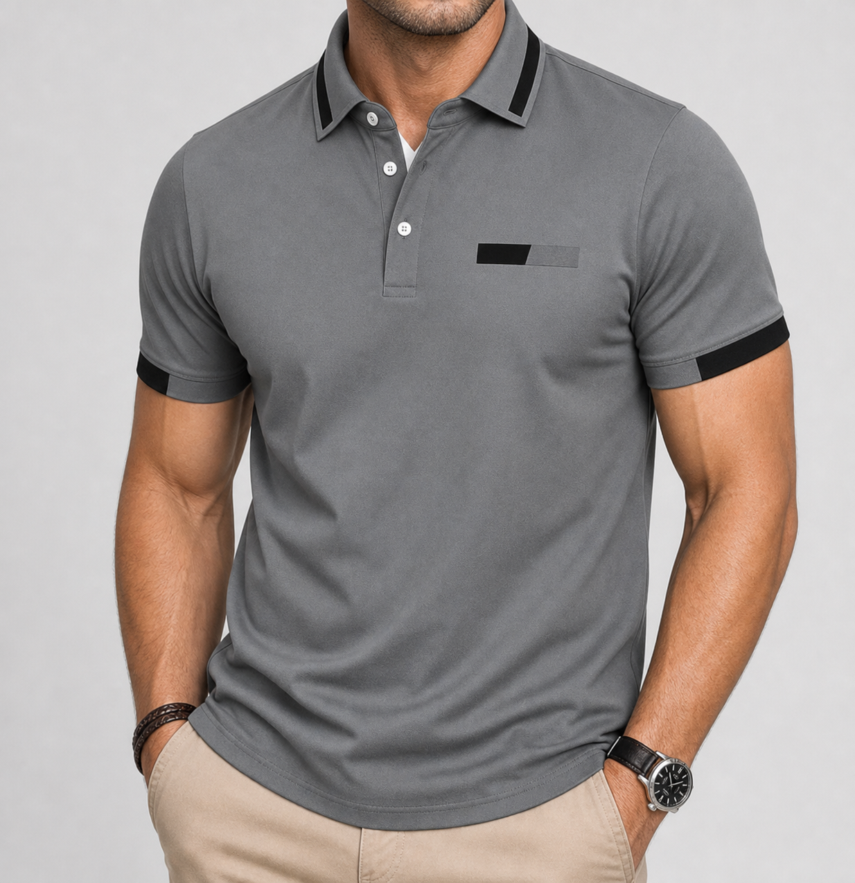 🔥CLEARANCE SALE🔥 Contrast-Trim Performance Polo - Charcoal