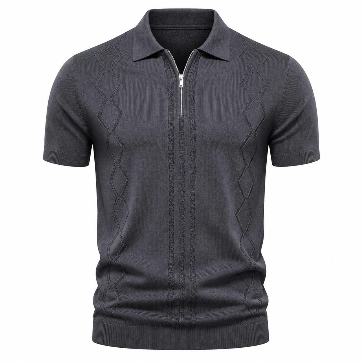 🔥CLEARANCE SALE🔥 Short Sleeve Knit Zip Polo - Charcoal