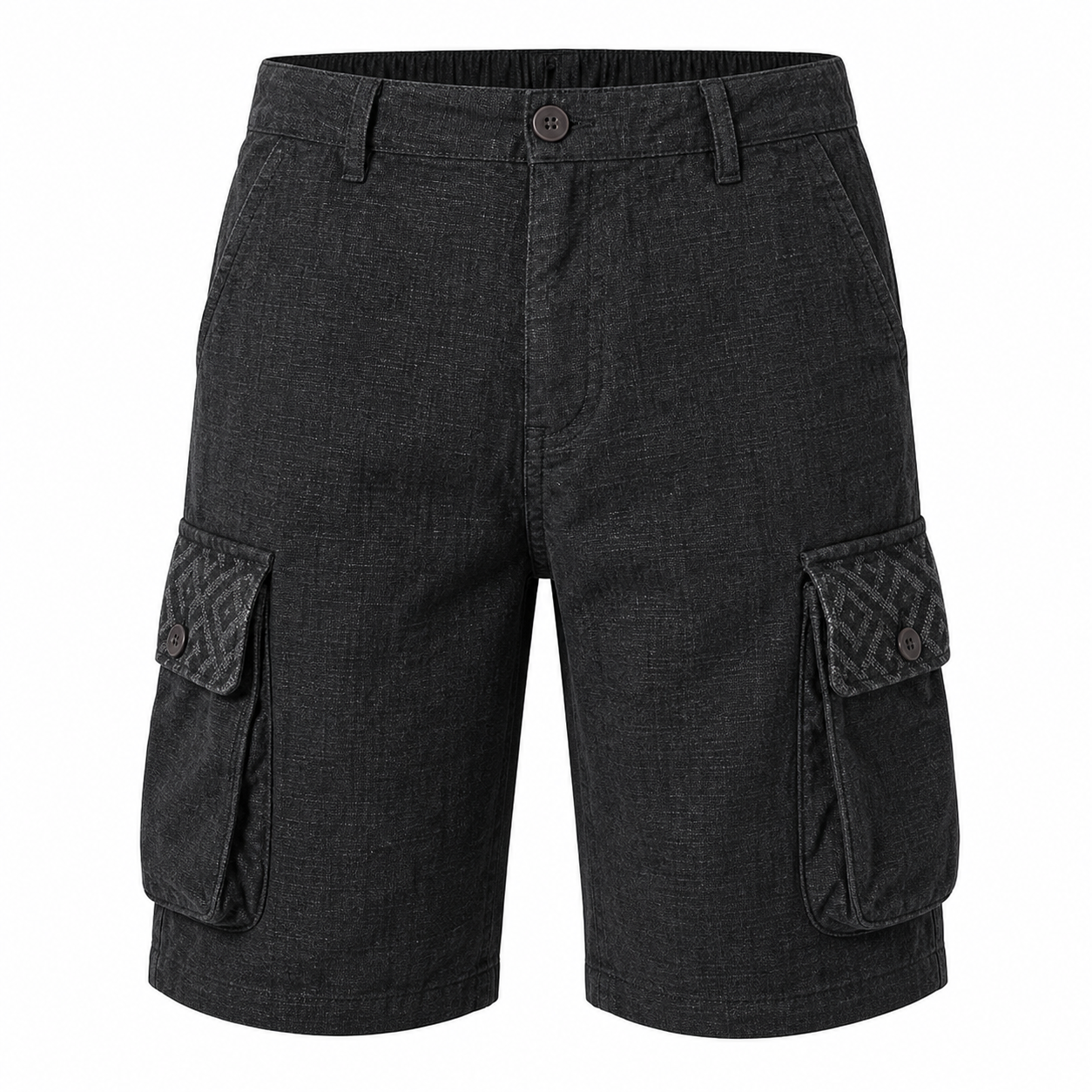 🔥CLEARANCE SALE🔥 Textured Cotton-Linen Cargo Shorts - Charcoal Black