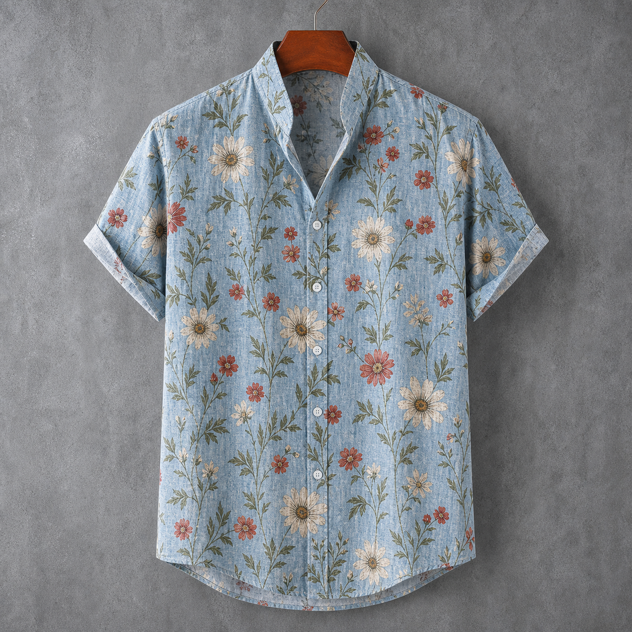 🔥CLEARANCE SALE🔥 Unisex Vintage Floral Linen Shirt - Sky Blue