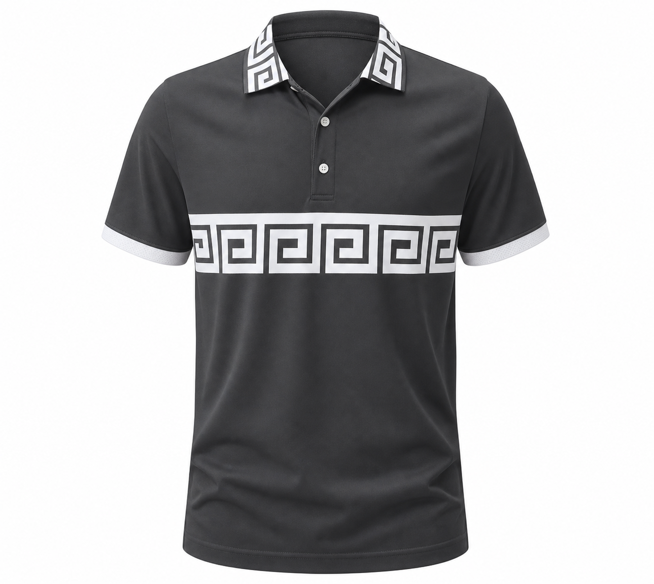 🔥CLEARANCE SALE🔥 Greek Key Contrast Polo Shirt - Charcoal White