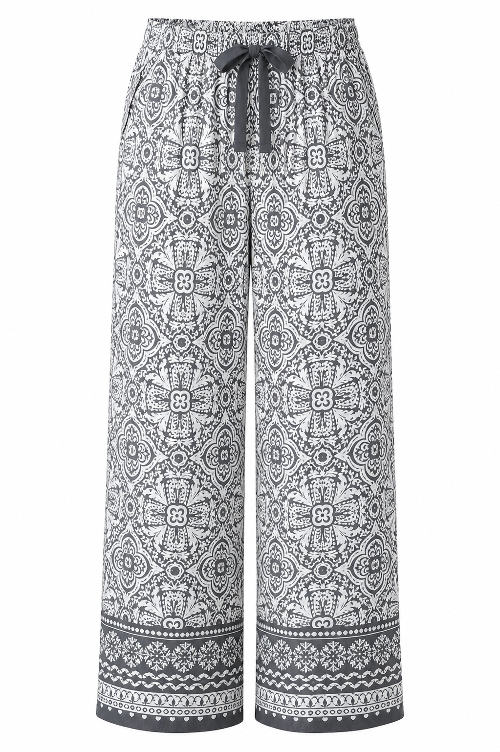 🔥CLEARANCE SALE🔥 Printed Wide-Leg Pull-On Pants - Charcoal White